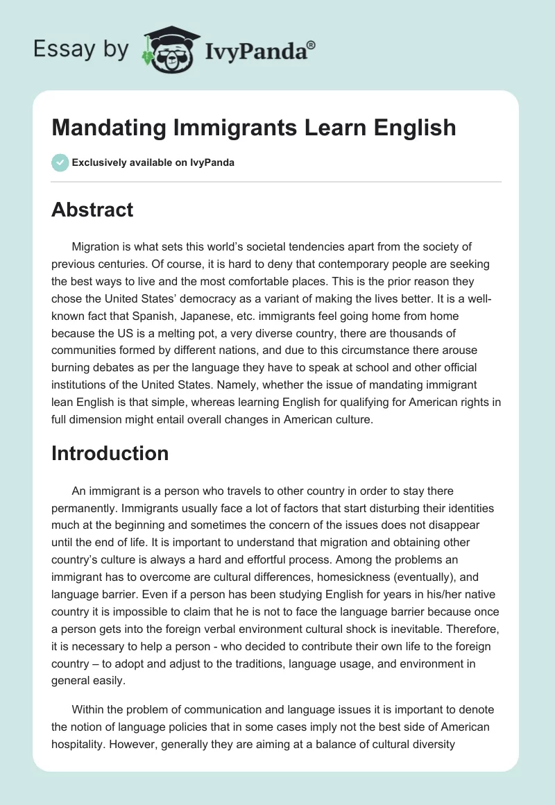 Mandating Immigrants Learn English. Page 1