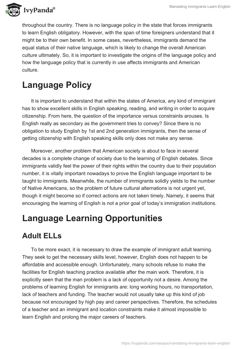 Mandating Immigrants Learn English. Page 2
