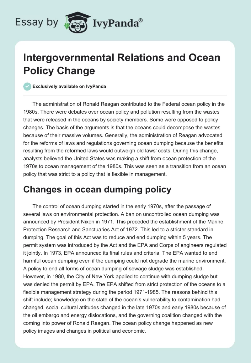 Intergovernmental Relations and Ocean Policy Change. Page 1