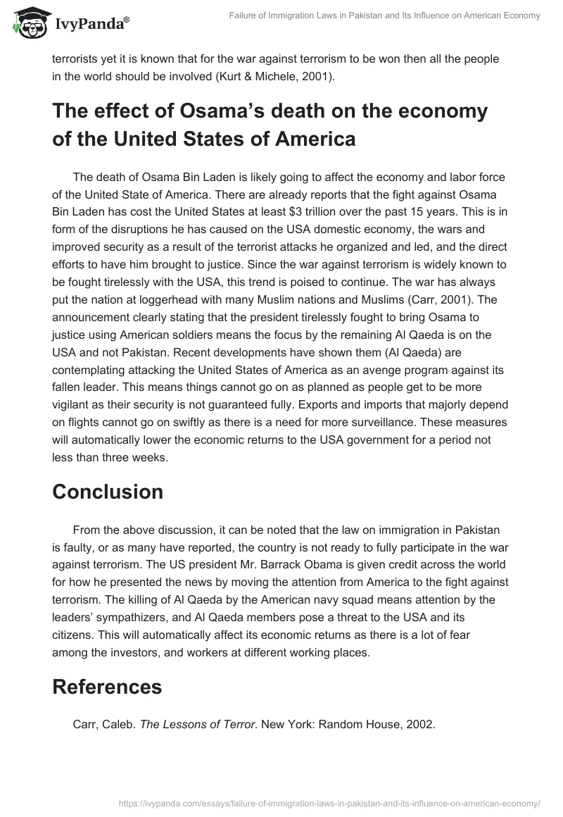 Failure of Immigration Laws in Pakistan and Its Influence on American Economy. Page 3