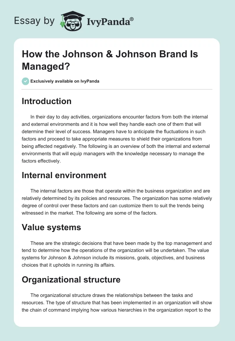 How the Johnson & Johnson Brand Is Managed?. Page 1