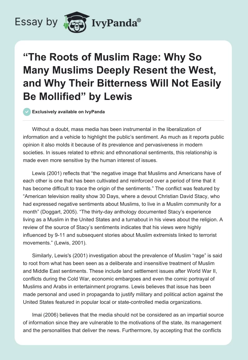 “The Roots of Muslim Rage: Why So Many Muslims Deeply Resent the West, and Why Their Bitterness Will Not Easily Be Mollified” by Lewis. Page 1