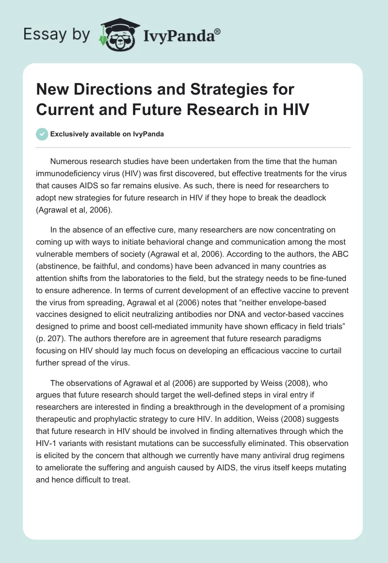 New Directions and Strategies for Current and Future Research in HIV. Page 1