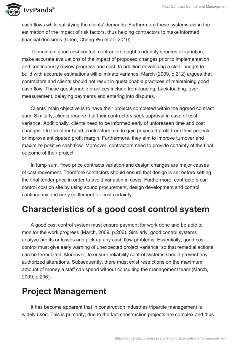 Post Contract Control and Management. Page 2