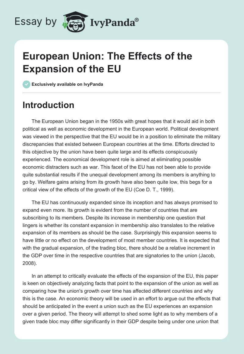 European Union: The Effects of the Expansion of the EU. Page 1