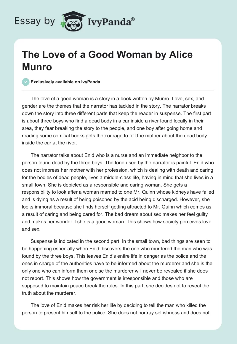 "The Love of a Good Woman" by Alice Munro. Page 1