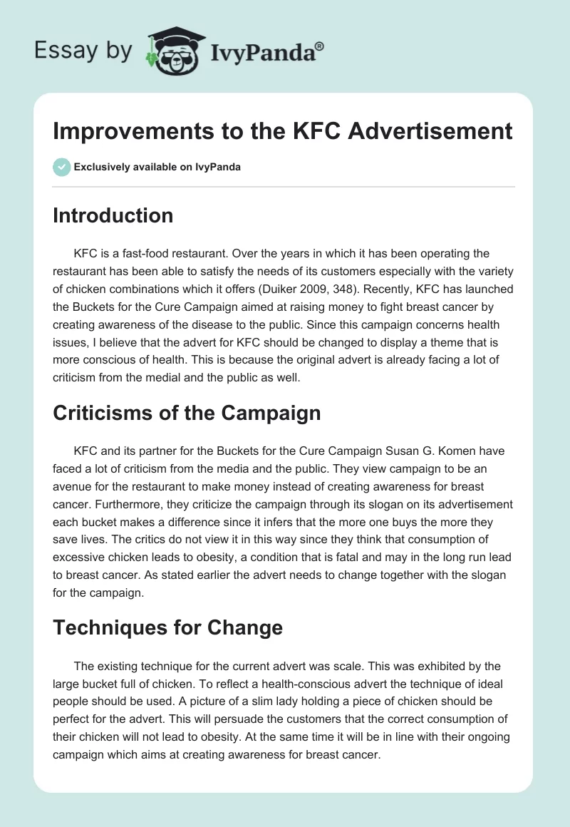 Improvements to the KFC Advertisement. Page 1