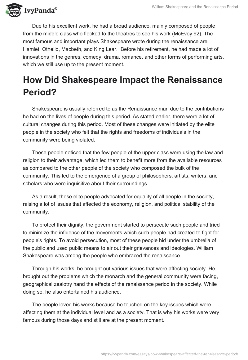 William Shakespeare and the Renaissance Period. Page 2