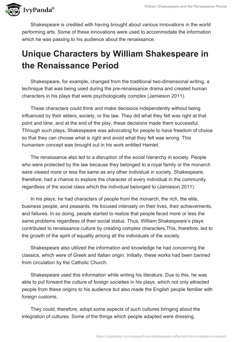 William Shakespeare and the Renaissance Period. Page 3