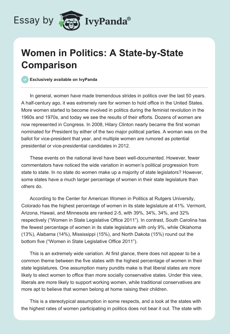 Women in Politics: A State-by-State Comparison. Page 1