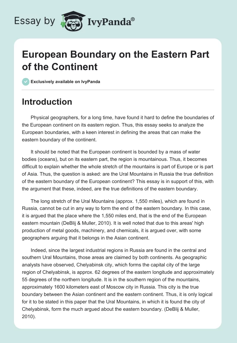 European Boundary on the Eastern Part of the Continent. Page 1