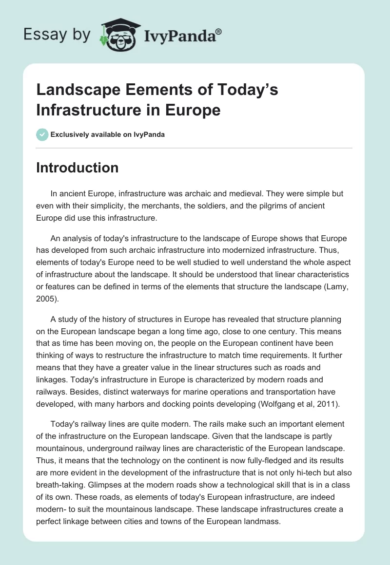 Landscape Eements of Today’s Infrastructure in Europe. Page 1