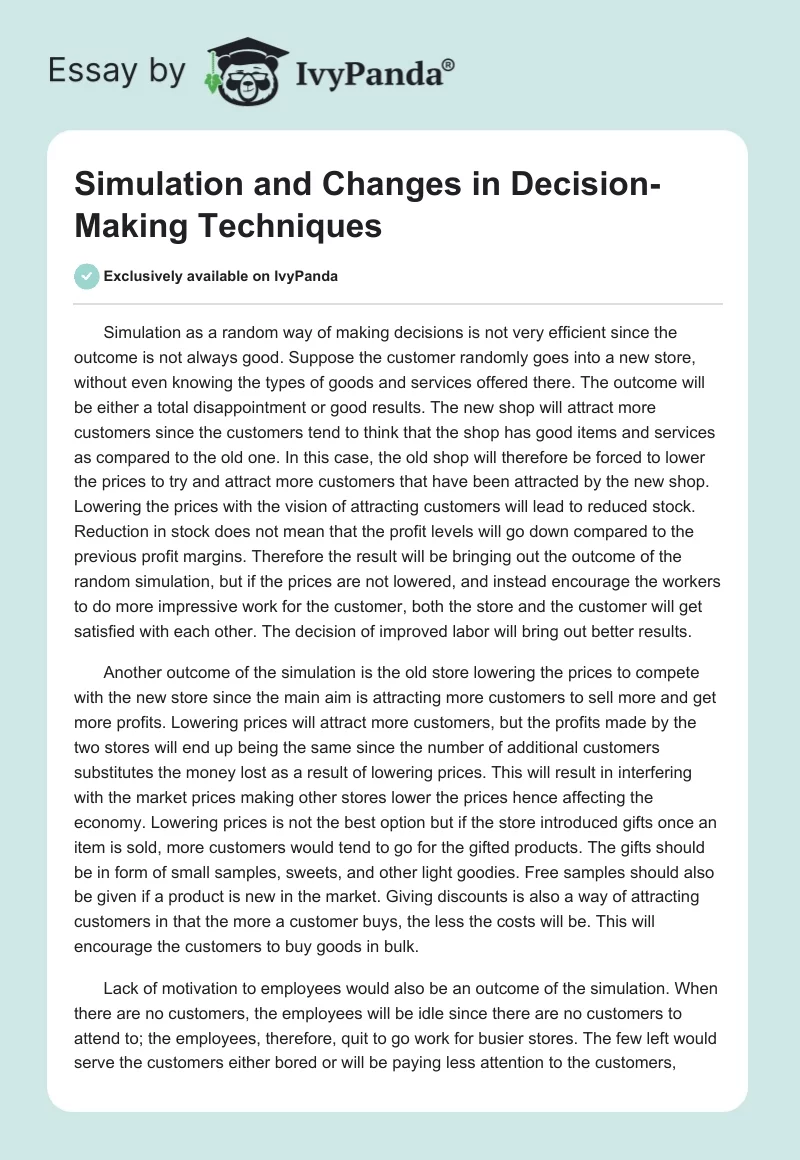 Simulation and Changes in Decision-Making Techniques. Page 1
