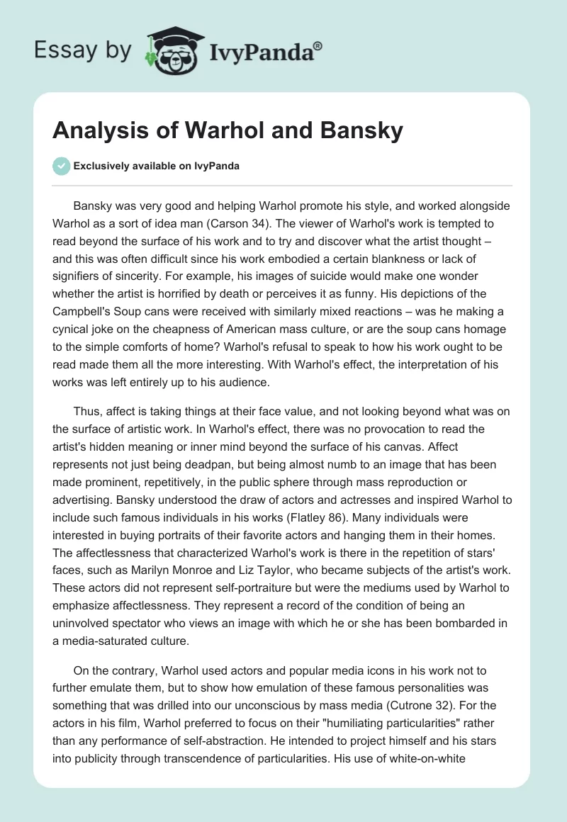 Analysis of Warhol and Bansky. Page 1