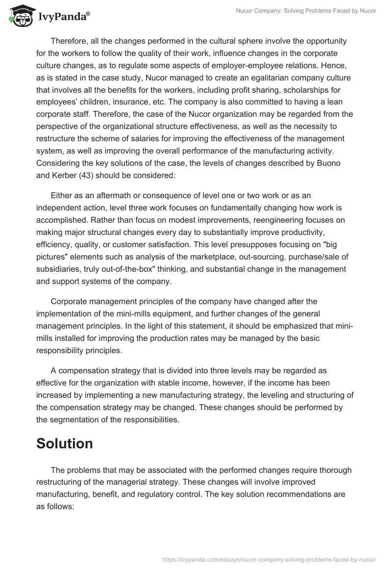 Nucor Company: Solving Problems Faced by Nucor. Page 2