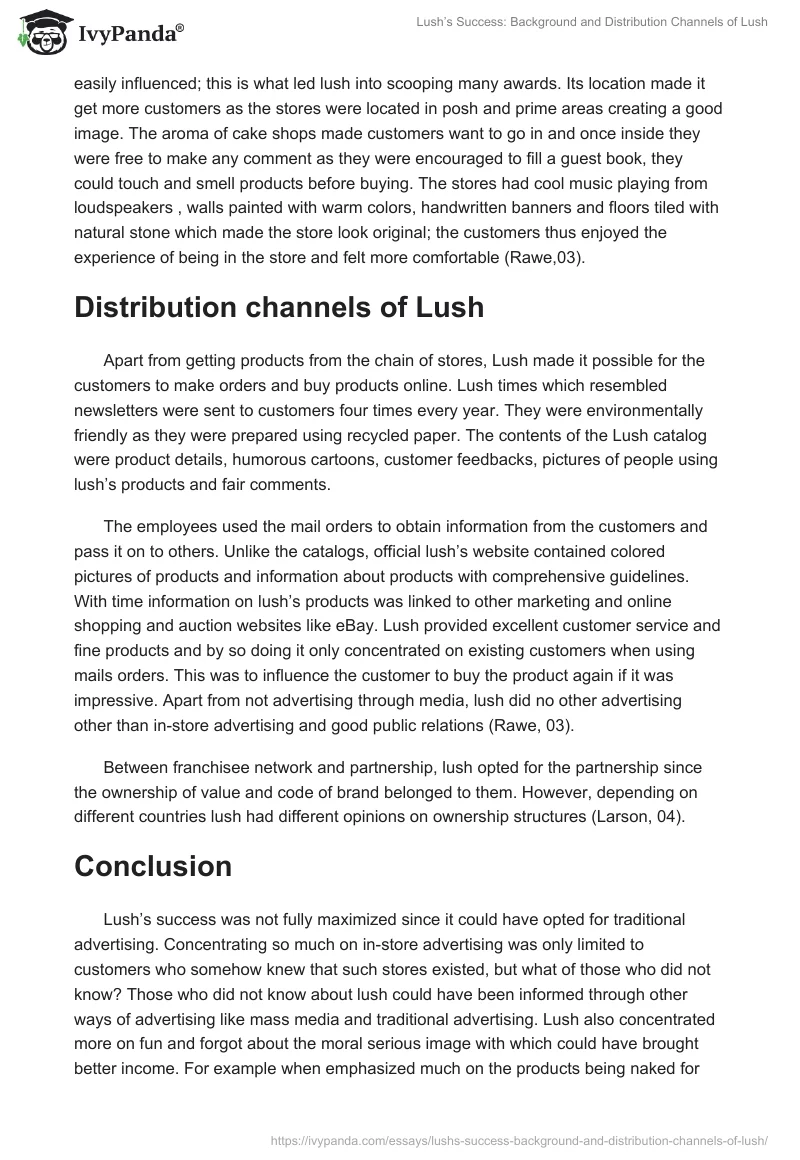 Lush’s Success: Background and Distribution Channels of Lush. Page 3