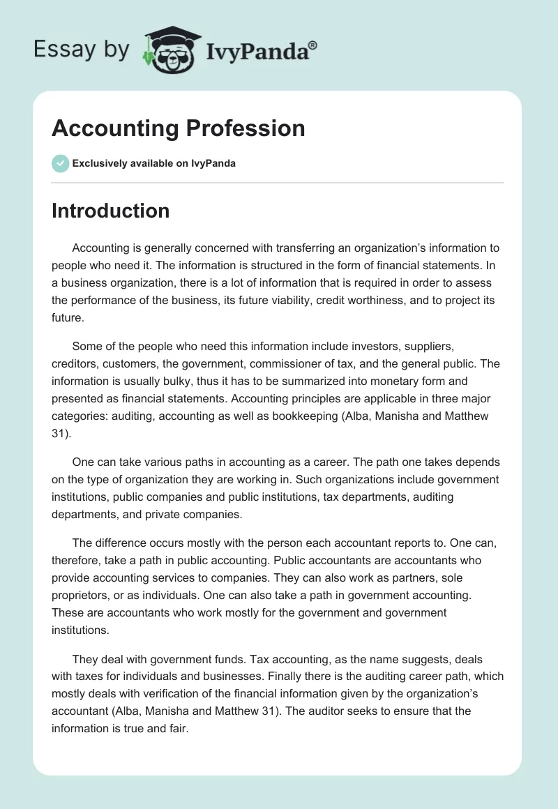 Accounting Profession. Page 1