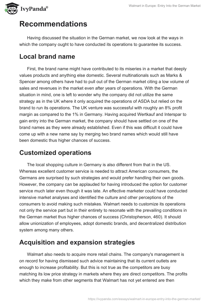 Walmart in Europe: Entry Into the German Market. Page 3