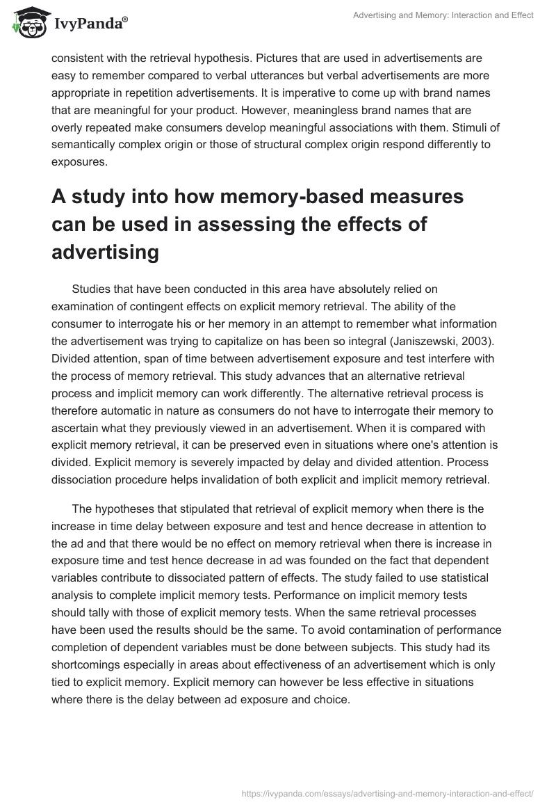 Advertising and Memory: Interaction and Effect. Page 2