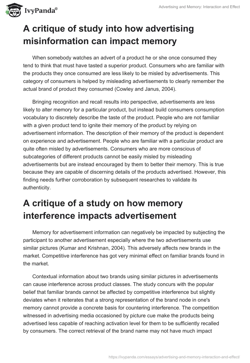 Advertising and Memory: Interaction and Effect. Page 3