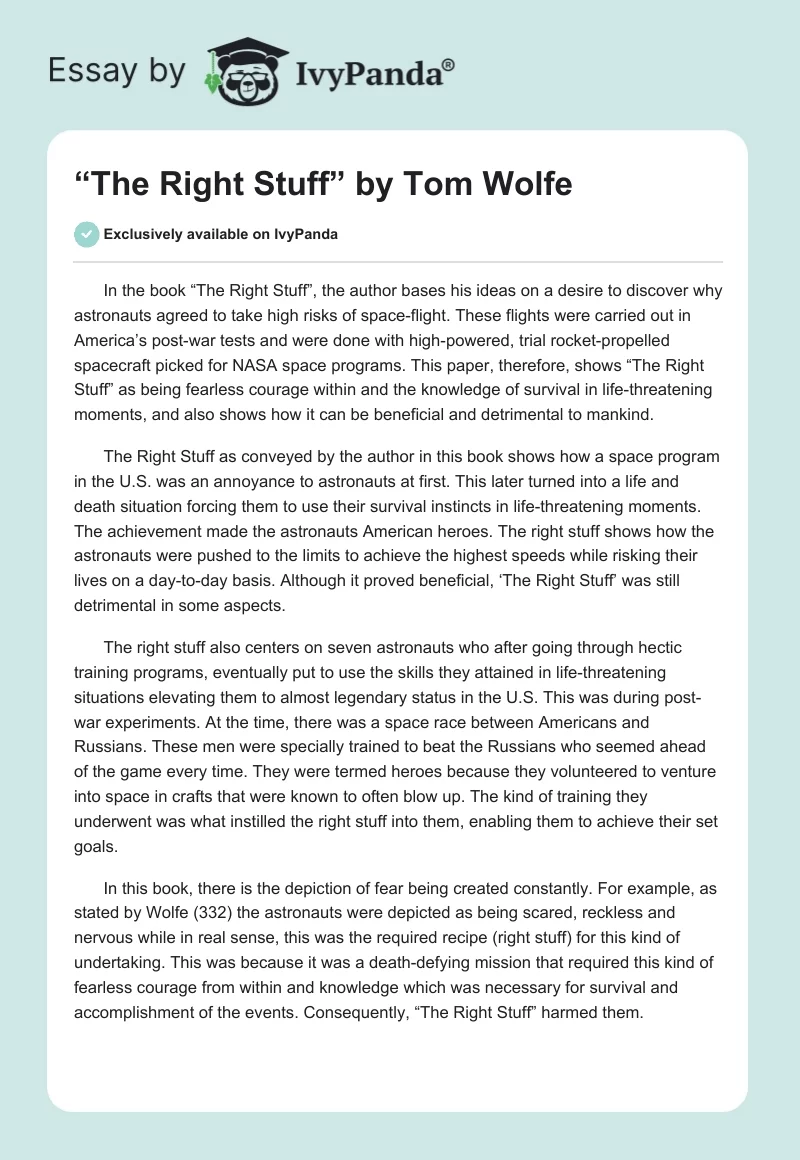 “The Right Stuff” by Tom Wolfe. Page 1