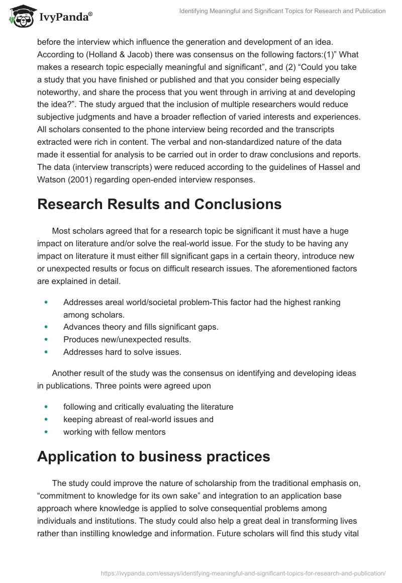 Identifying Meaningful and Significant Topics for Research and Publication. Page 2