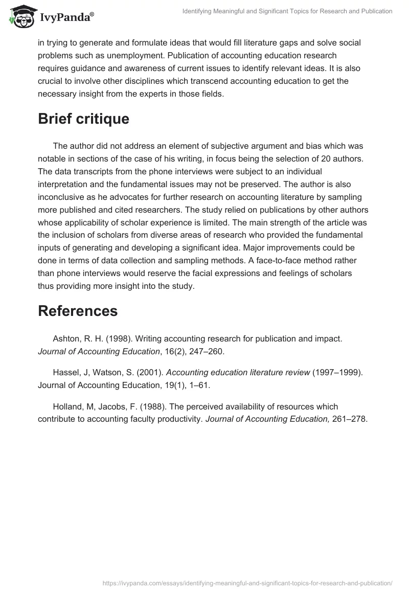 Identifying Meaningful and Significant Topics for Research and Publication. Page 3