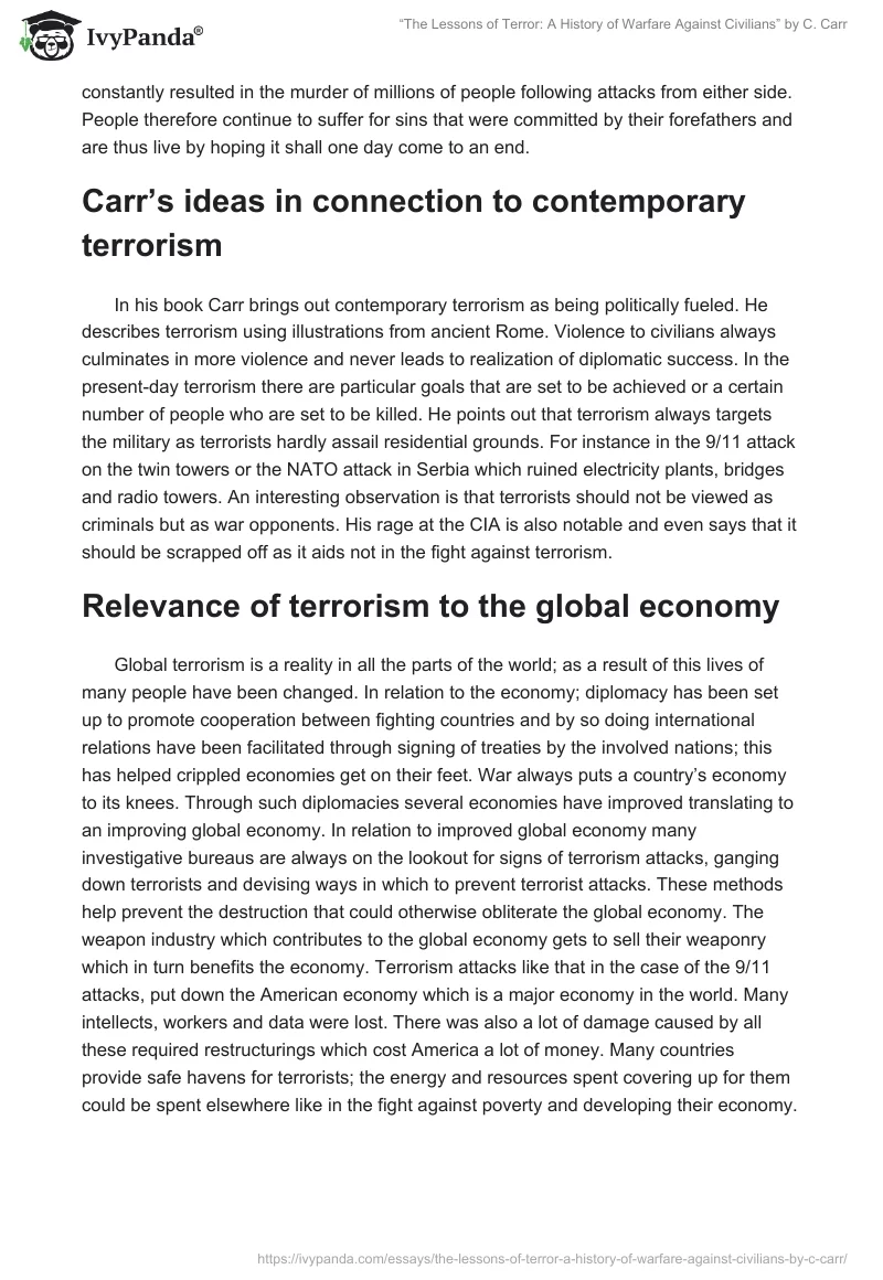“The Lessons of Terror: A History of Warfare Against Civilians” by C. Carr. Page 4