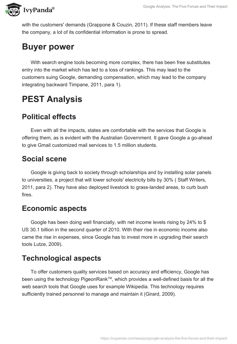 Google Analysis: The Five Forces and Their Impact. Page 2