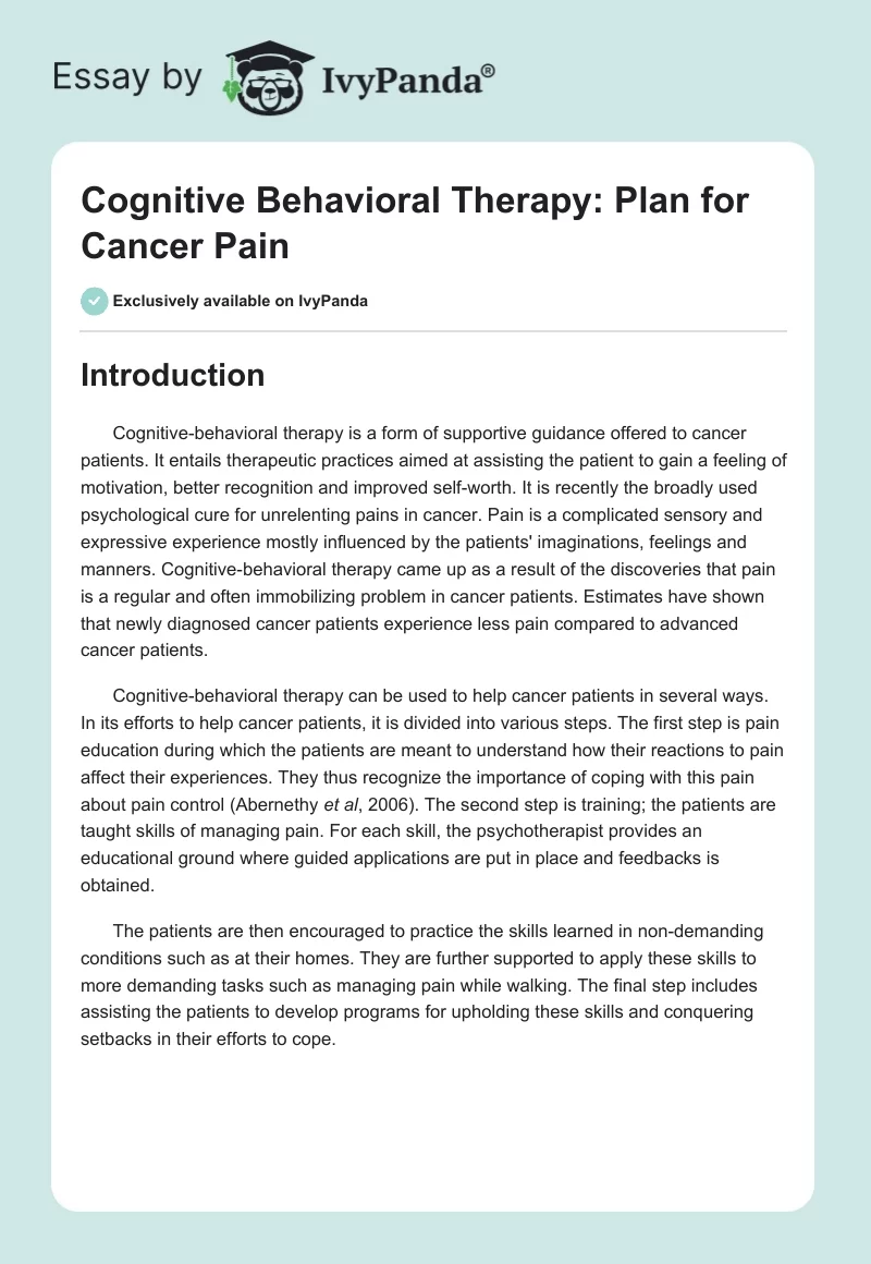 Cognitive Behavioral Therapy: Plan for Cancer Pain. Page 1