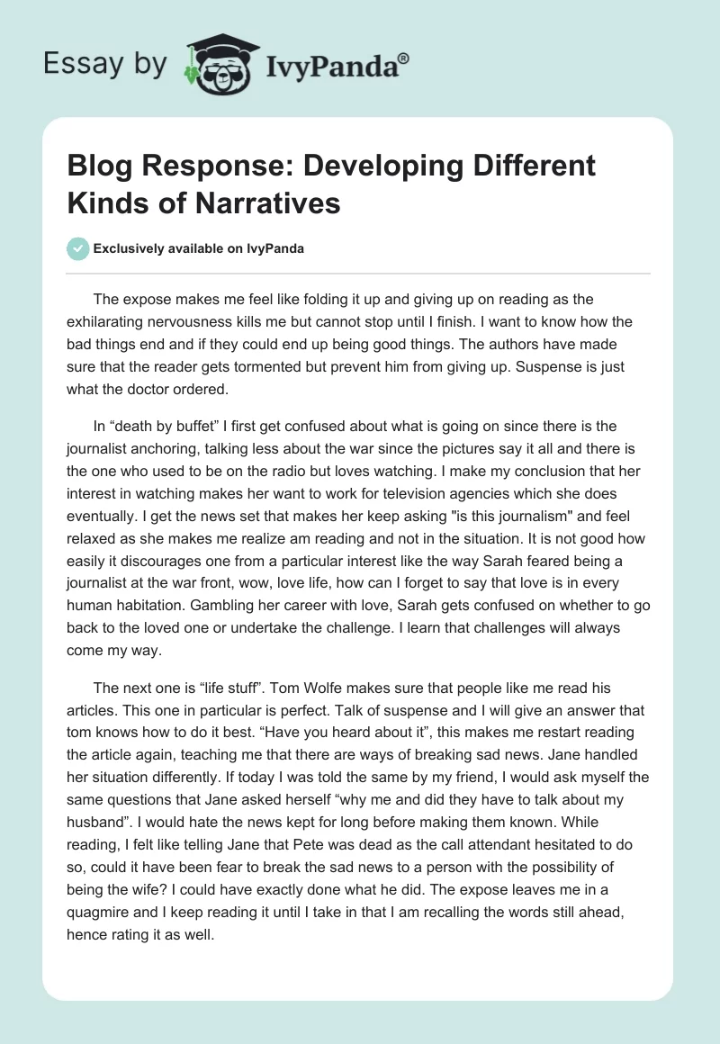 Blog Response: Developing Different Kinds of Narratives. Page 1