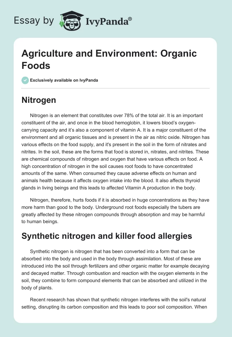 Agriculture and Environment: Organic Foods. Page 1