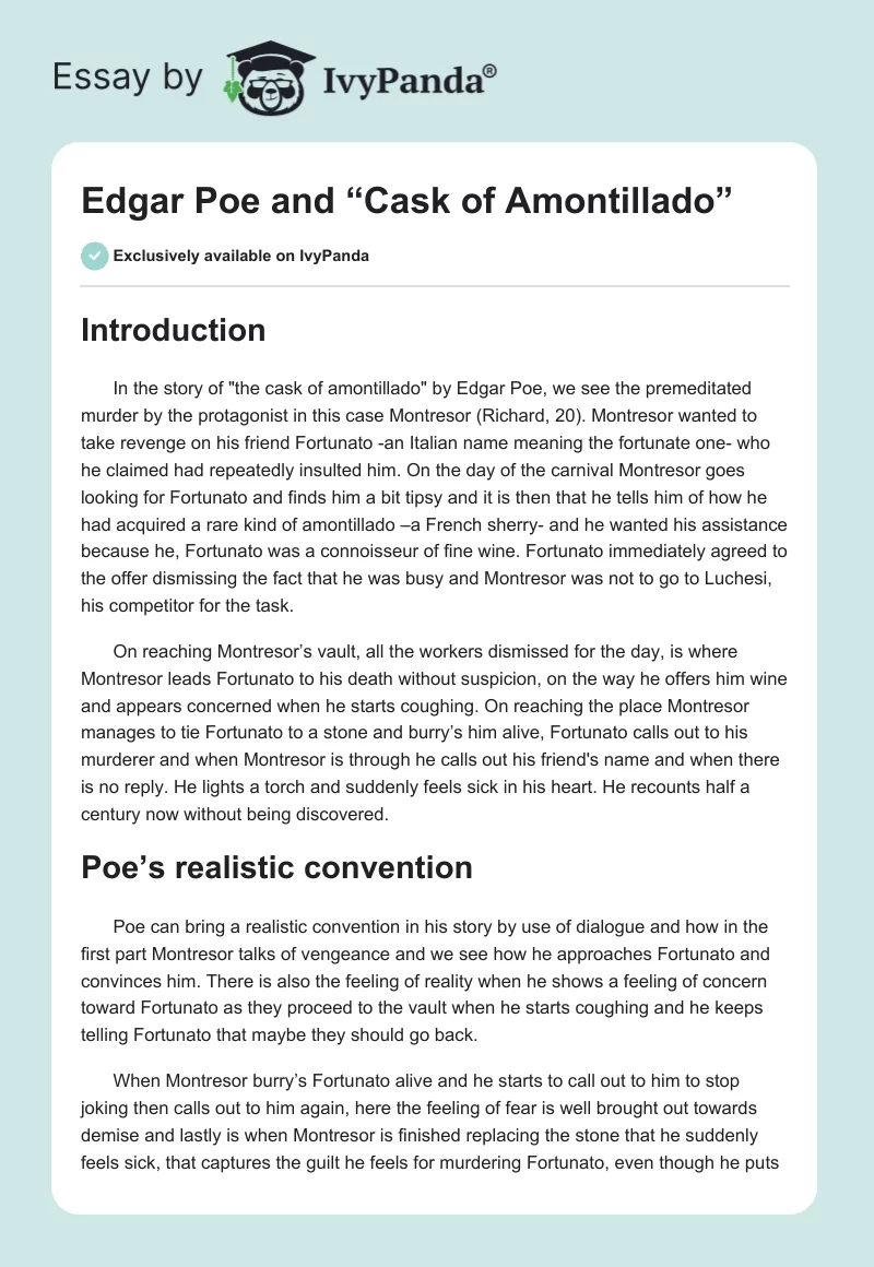 Edgar Poe and “The Cask of Amontillado”. Page 1