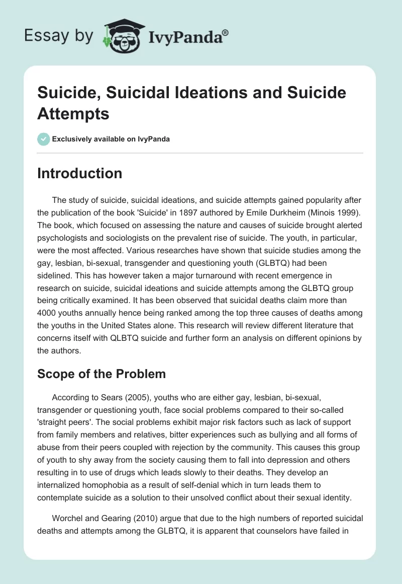 Suicide, Suicidal Ideations and Suicide Attempts. Page 1