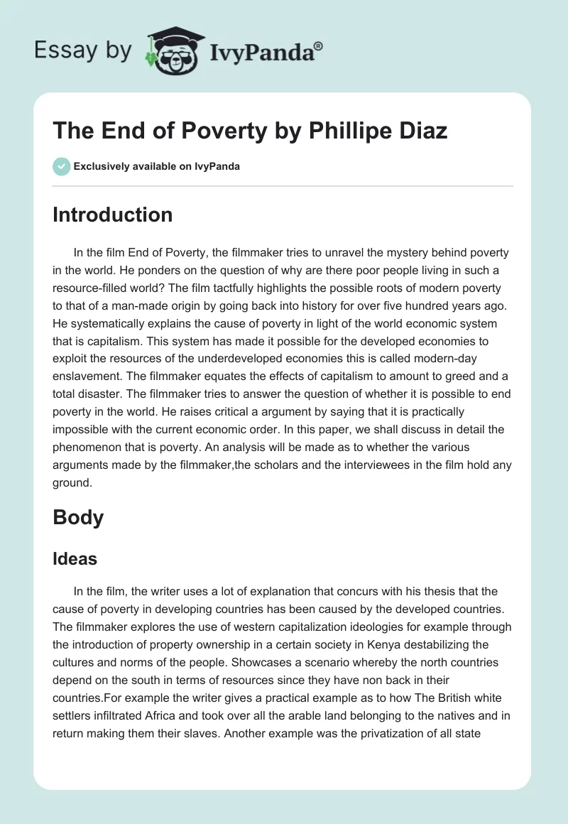 "The End of Poverty" by Phillipe Diaz. Page 1