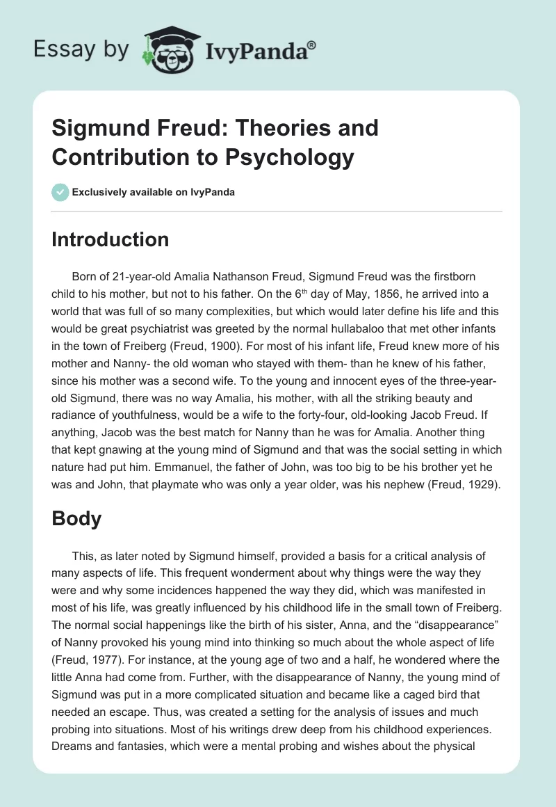 Sigmund Freud: Theories and Contribution to Psychology. Page 1