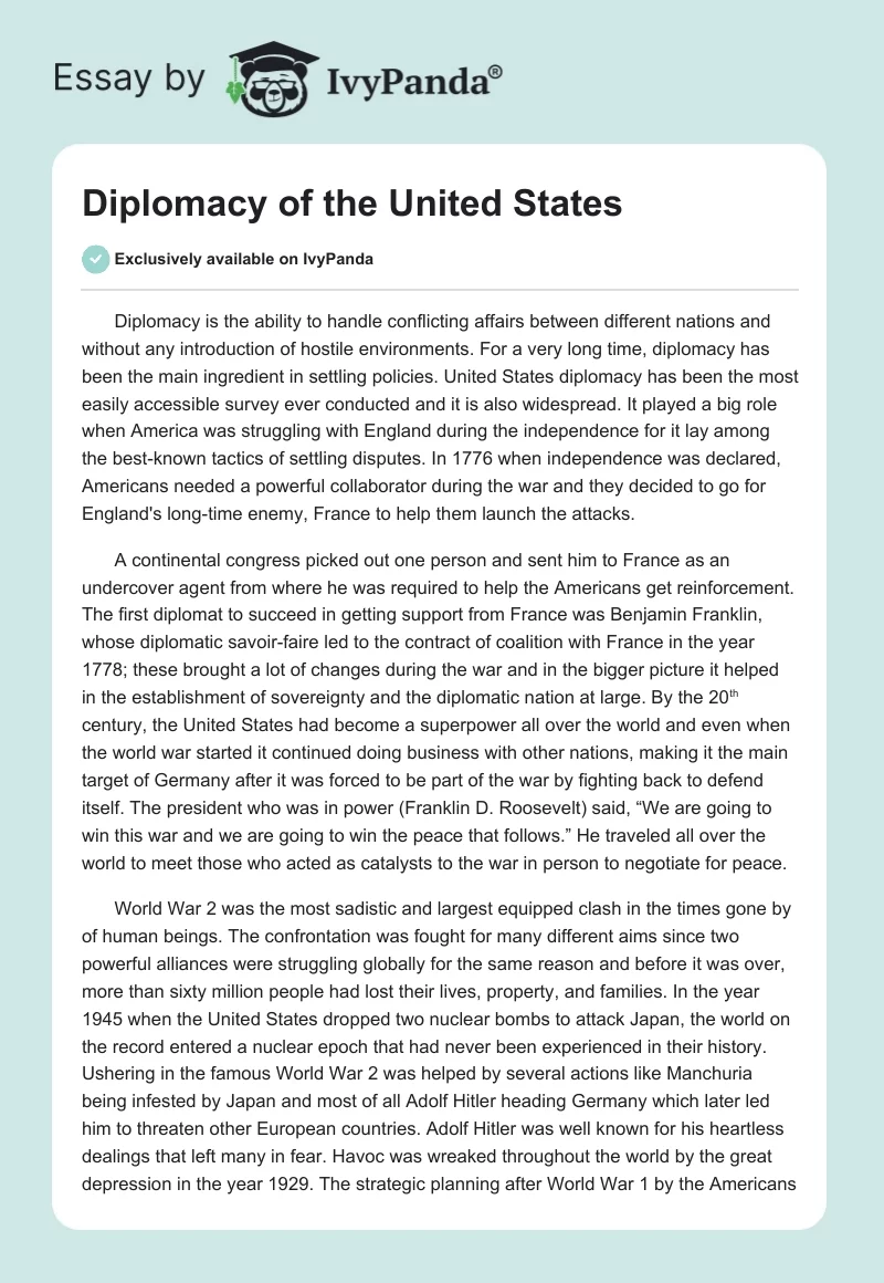 Diplomacy of the United States. Page 1
