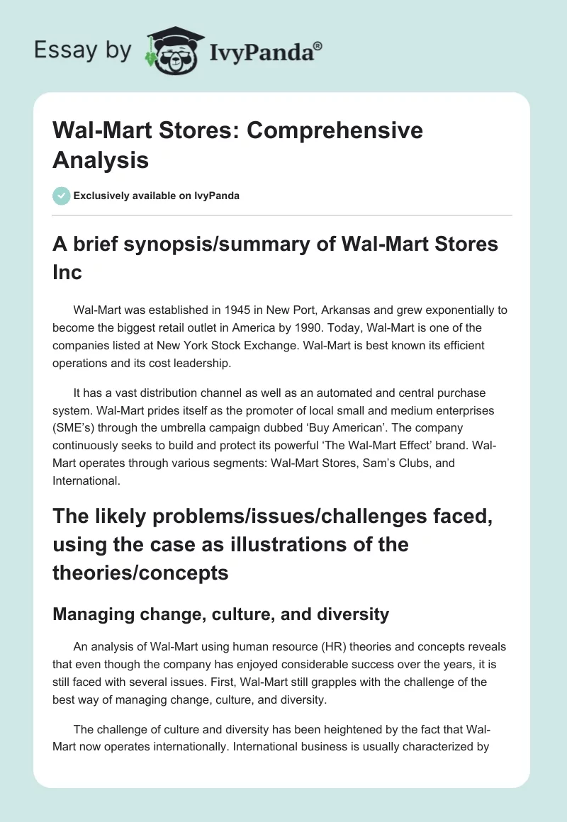 Wal-Mart Stores: Comprehensive Analysis. Page 1
