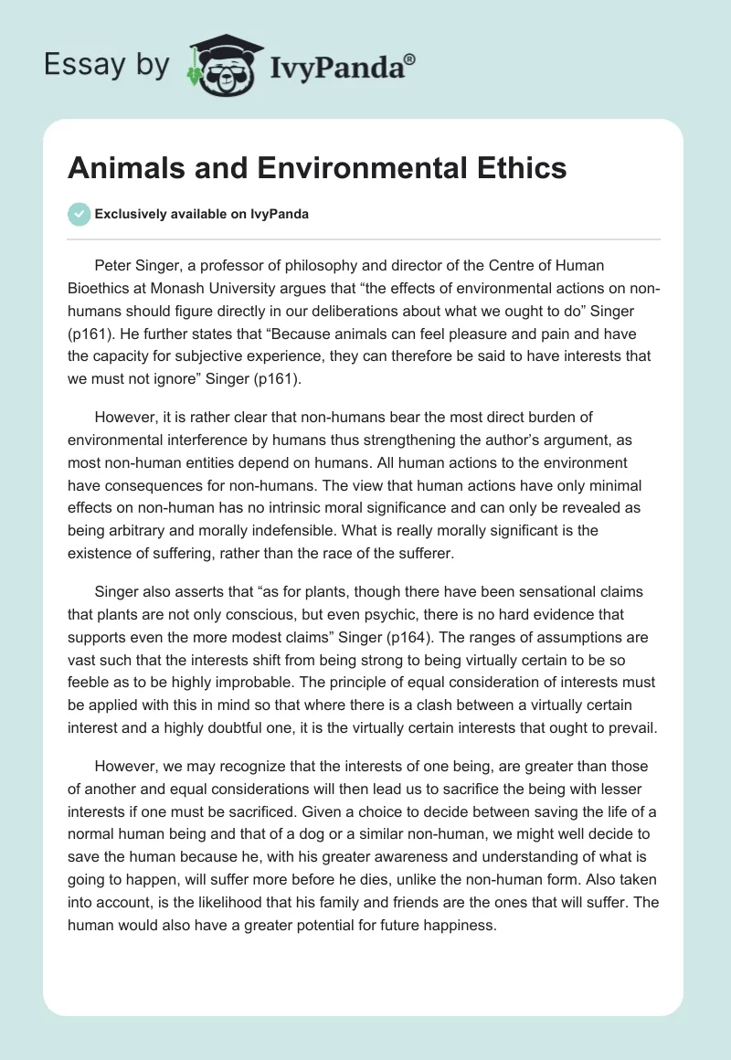 Animals and Environmental Ethics. Page 1