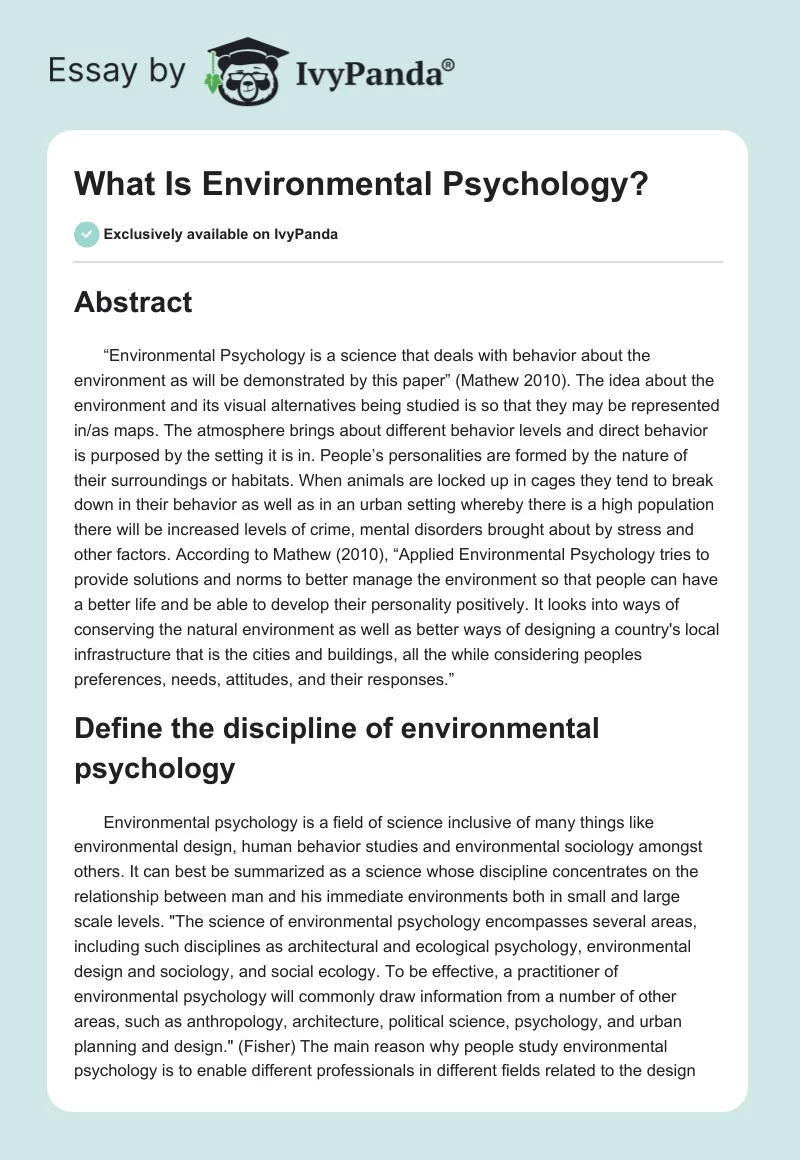 What Is Environmental Psychology?. Page 1