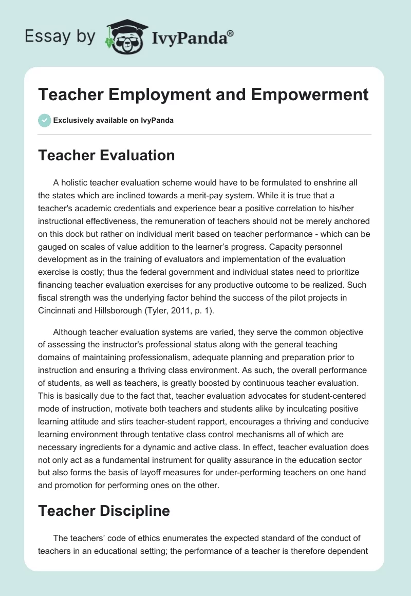 Teacher Employment and Empowerment. Page 1