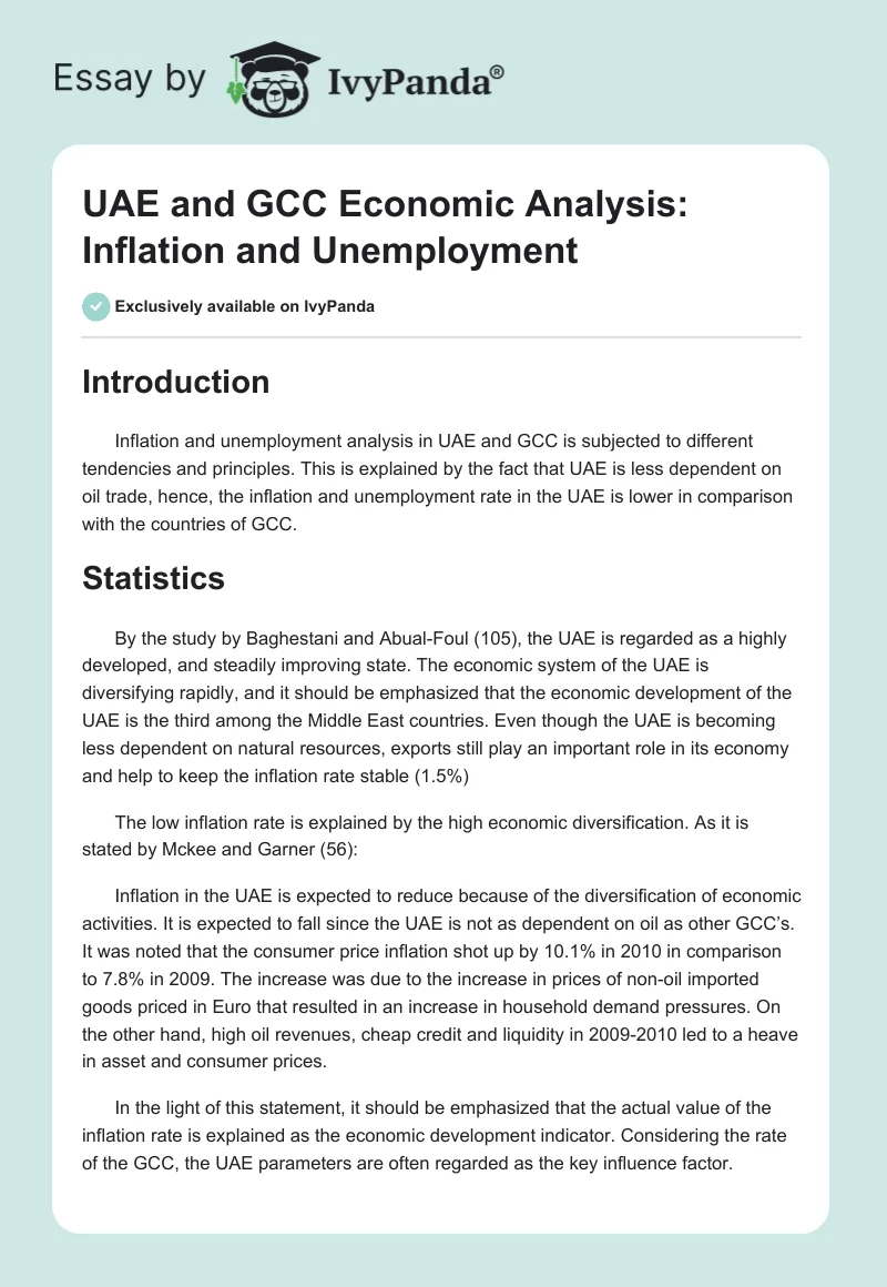 UAE and GCC Economic Analysis: Inflation and Unemployment. Page 1