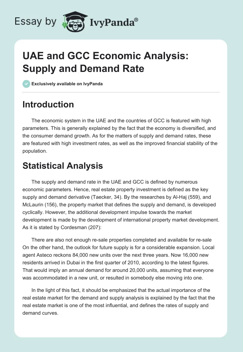 UAE and GCC Economic Analysis: Supply and Demand Rate. Page 1