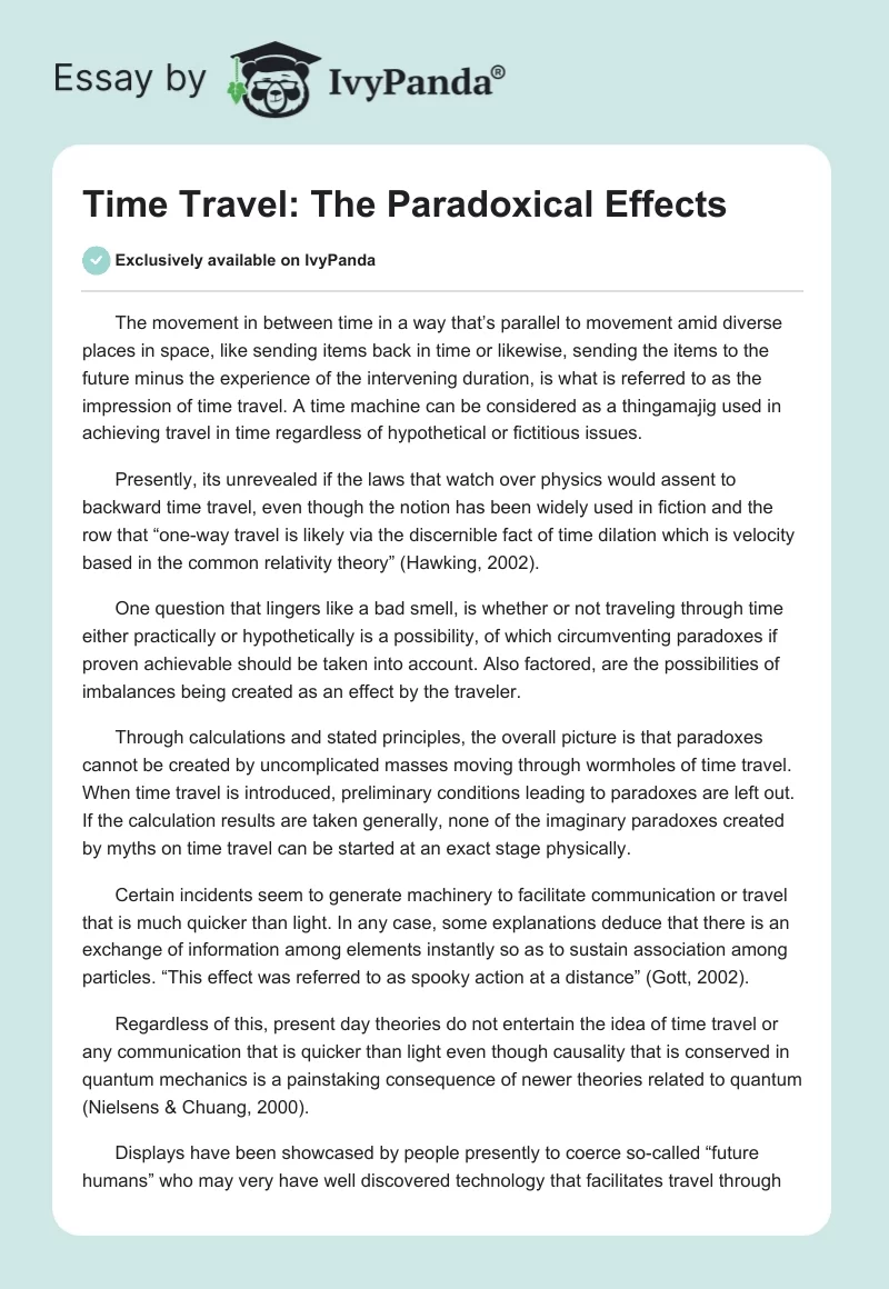 Time Travel: The Paradoxical Effects. Page 1