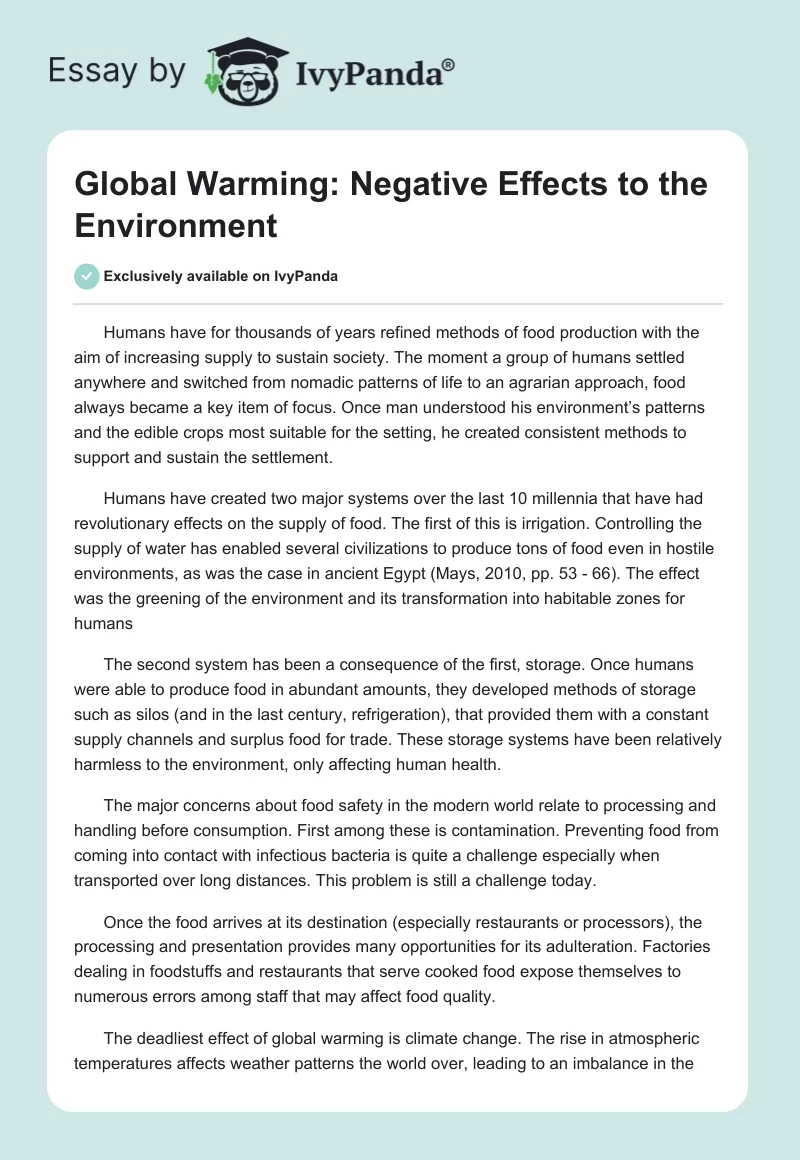 Global Warming: Negative Effects to the Environment. Page 1
