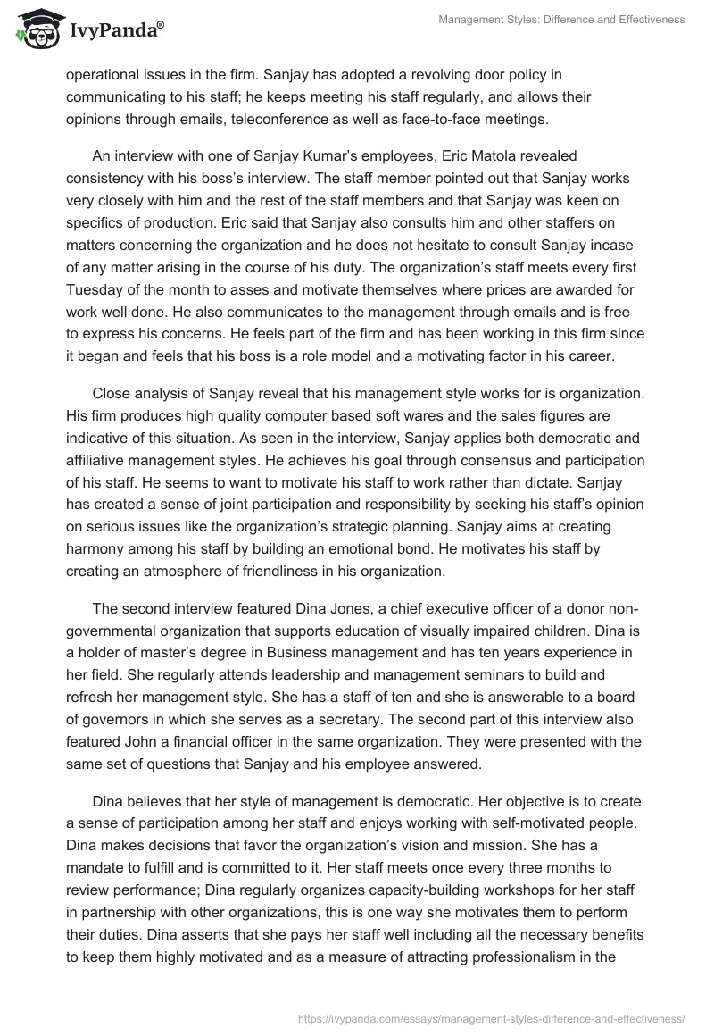Management Styles: Difference and Effectiveness. Page 2