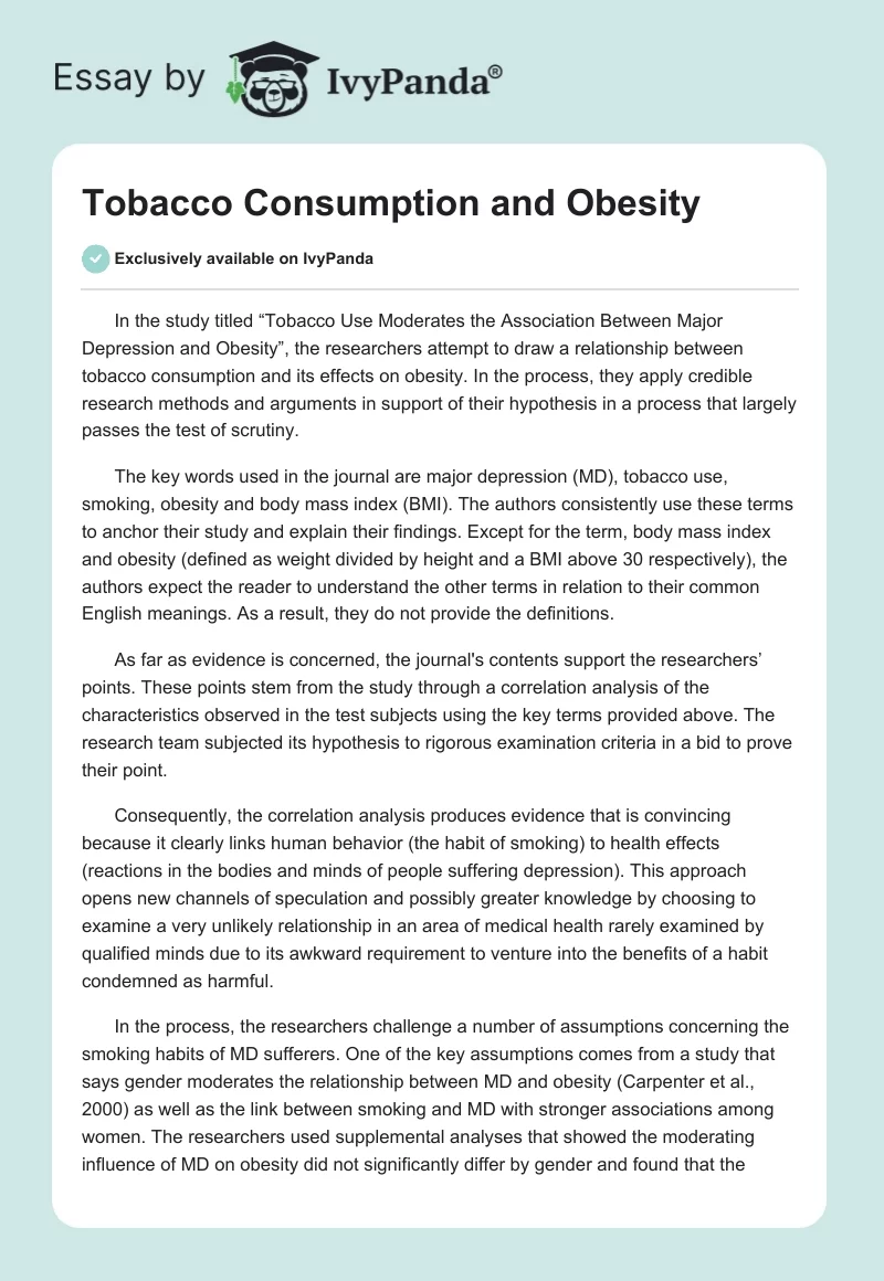 Tobacco Consumption and Obesity. Page 1