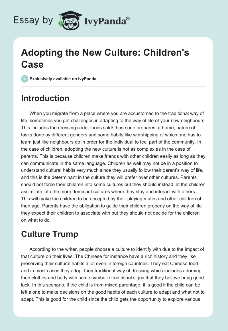 Adopting the New Culture: Children's Case. Page 1