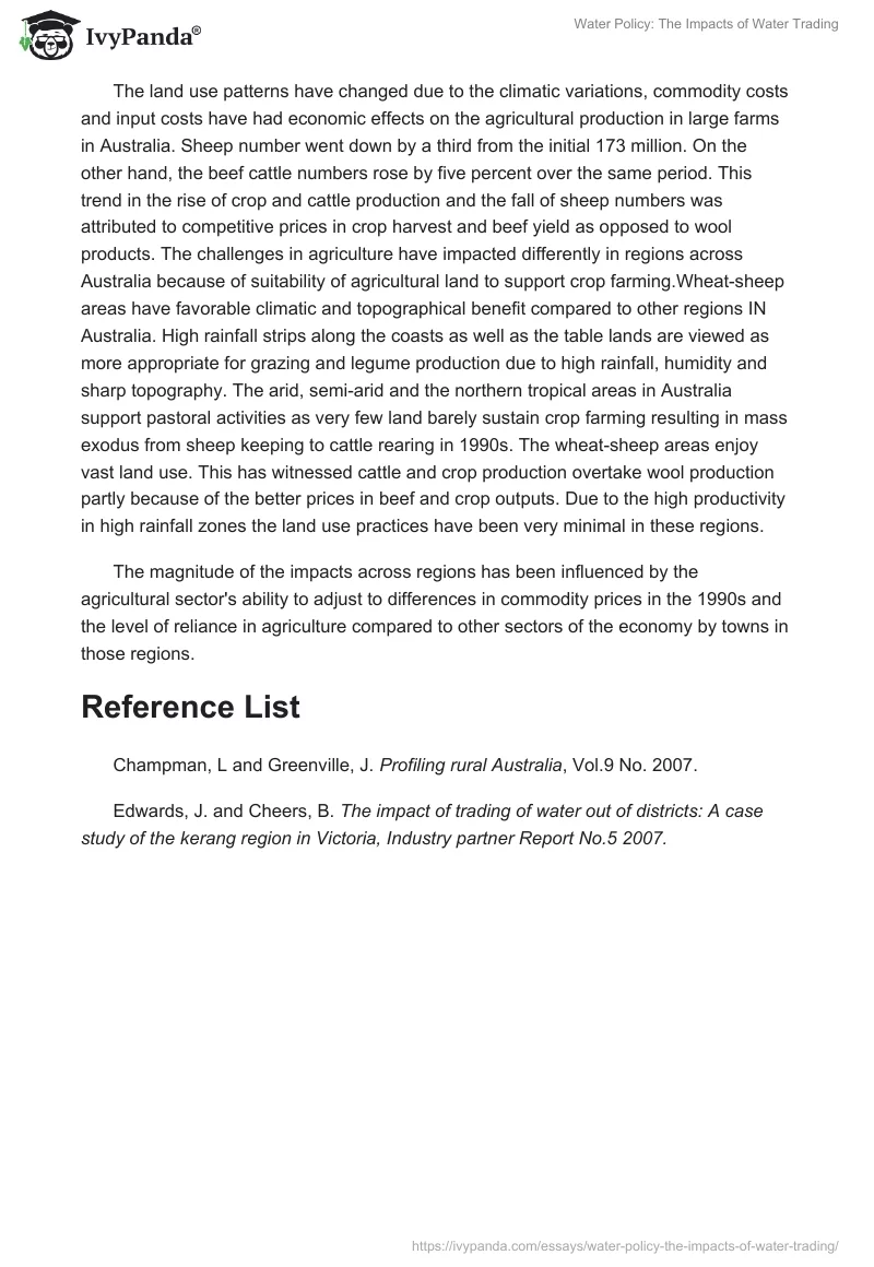 Water Policy: The Impacts of Water Trading. Page 3