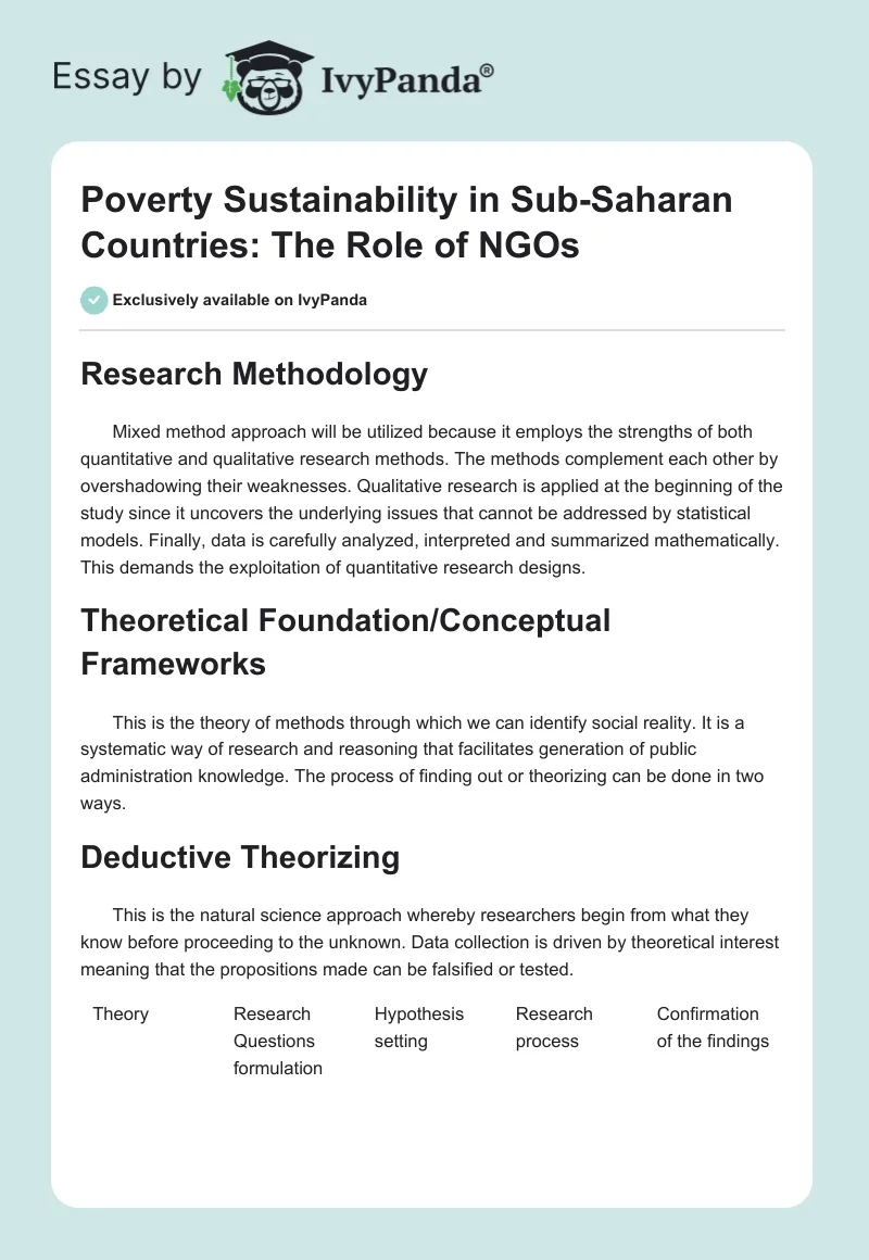 Poverty Sustainability in Sub-Saharan Countries: The Role of NGOs. Page 1